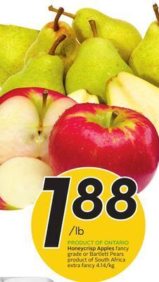 Sobeys Honeycrisp apples fancy grade or bartlett pears offer