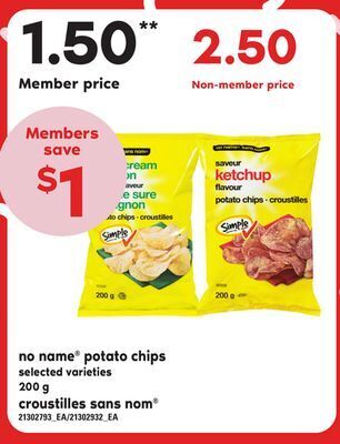 Independent Grocer No name® potato chips, 200 g offer