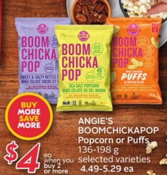 Sobeys Angie's boomchickapop popcorn or puffs offer