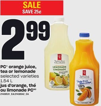 Independent Grocer Pc® orange juice, tea or lemonade, 1.54 l offer