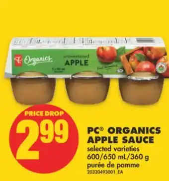 No Frills Pc® organics apple sauce, 600/650 ml/360 g offer