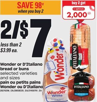 Independent Grocer Wonder or d'italiano bread or buns offer