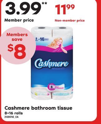 Loblaws Cashmere bathroom tissue, 8=16 rolls offer