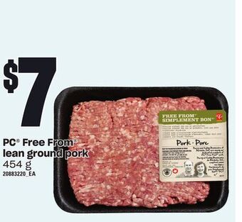 Loblaws Pc® free from® lean ground pork, 454 g offer