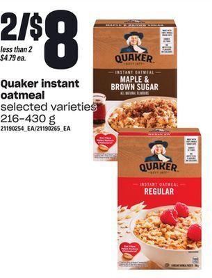 Loblaws Quaker instant oatmeal, 216-430 g offer