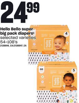 Loblaws Hello bello super, big pack diapers, 54-108's offer