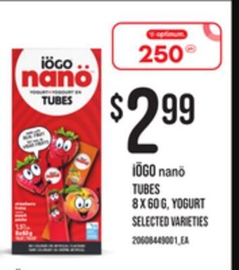 Loblaws Iögo nanö tubes, 8 x 60 g, yogurt offer