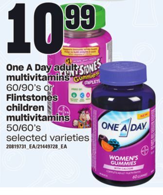 Loblaws One a day adult multivitamins, 60/90's or flintstones children multivitamins, 50/60's offer