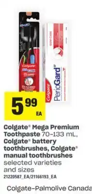 Loblaws Colgate® mega premium toothpaste, 70-133 ml, colgate® battery toothbrushes, colgate® manual toothbrushes offer