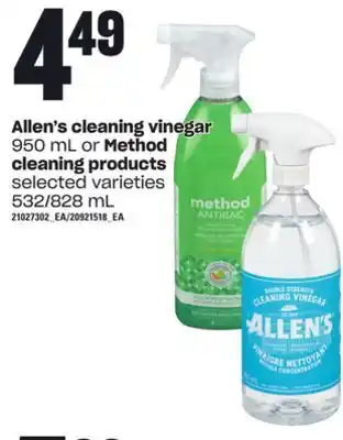 Loblaws Allen's cleaning vinegar, 950 ml or method cleaning products, 532/828 ml offer