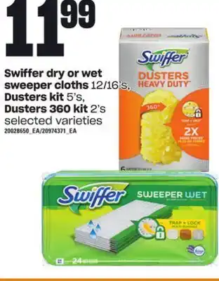 Loblaws Swiffer dry or wet sweeper cloths, 12/16's dusters kit, 5's, dusters 360 kit, 2's offer