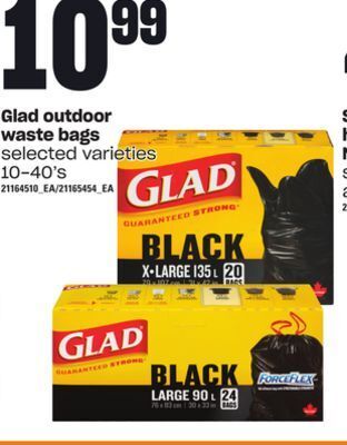 Loblaws Glad outdoor waste bags, 10-40's offer