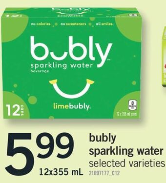Fortinos Bubly sparkling water, 12x355 ml offer