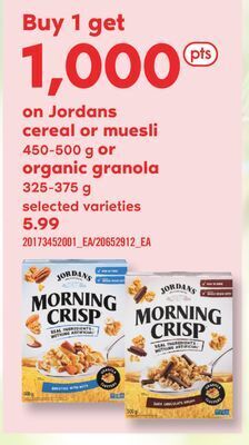 Fortinos Jordans cereal or muesli 450-500 g or organic granola, 325-375 g offer