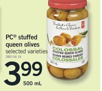 Fortinos Pc® stuffed queen olives, 500 ml offer
