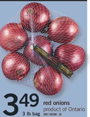 Fortinos Red onions, 3 lb bag offer