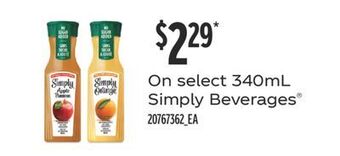 Fortinos Simply beverages®, 340ml offer