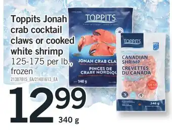 Fortinos Toppits jonah crab cocktail claws or cooked white shrimp, 125-175 per lb., 340 g offer