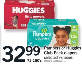 Fortinos Pampers or huggies club pack diapers, 72-180's offer