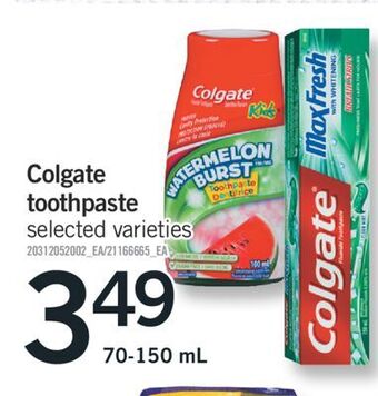 Fortinos Colgate toothpaste, 70-150 ml offer