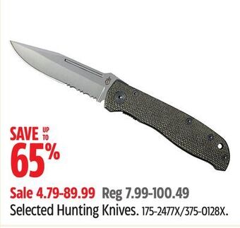 Canadian Tire Huntshield selected hunting knives offer