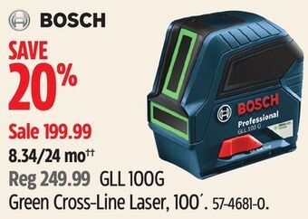 Canadian Tire Bosch gll 100g green cross-line laser, 100' offer