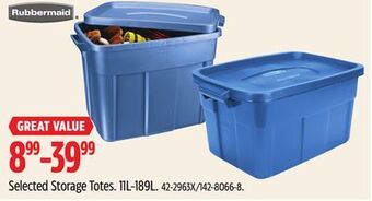 Canadian Tire Rubbermaid selected storage totes offer