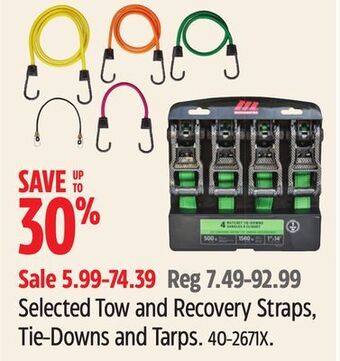 Canadian Tire Motomaster selected tow and recovery straps, tie-downs and tarps offer
