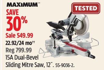 Canadian Tire Maximum 15a dual-bevel sliding mitre saw, 12" offer