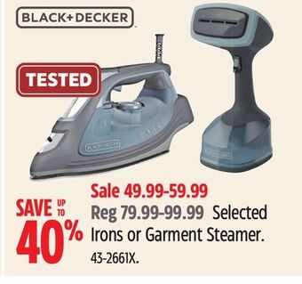 Canadian Tire Black + decker selected irons or garment steamer offer