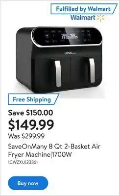Walmart Saveonmany 8 qt 2-basket air fryer machine|1700w offer