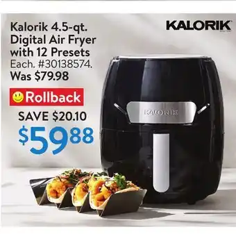 Walmart Kalorik 4.5-qt. digital air fryer with 12 presets offer
