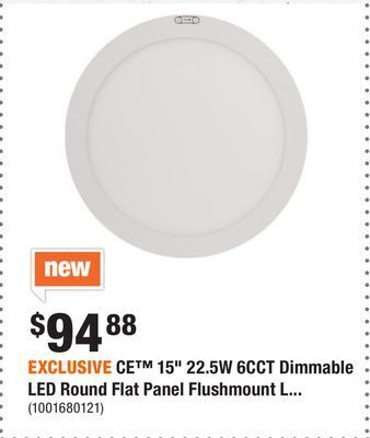 Home Depot Exclusive ce™ 15" 22.5w 6cct dimmable led round flat panel flushmount light offer