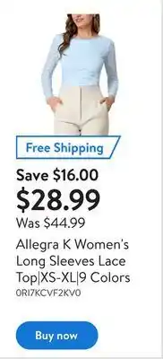 Walmart Allegra k women's long sleeves lace top|xs-xl|9 colors offer