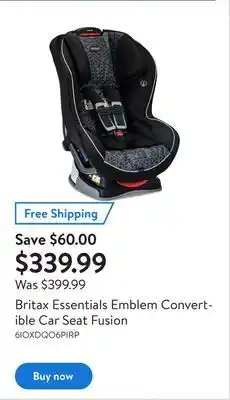 Walmart Britax essentials emblem convertible car seat fusion offer