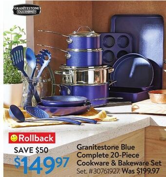 Walmart Granitestone blue complete 20-piece cookware & bakeware set offer