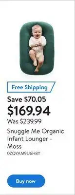 Walmart Snuggle me organic infant lounger - moss offer