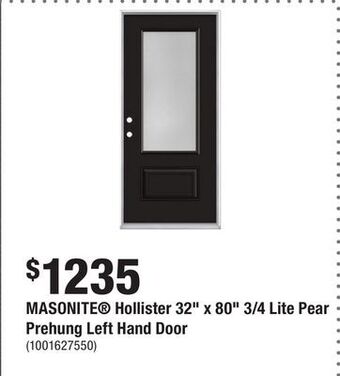 Home Depot Masonite® hollister 32" x 80" 3/4 lite pear prehung left hand door offer