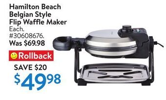 Walmart Hamilton beach belgian style flip waffle maker offer