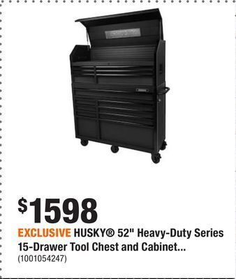 Home Depot Exclusive husky® 52" heavy-duty series 15-drawer tool chest and cabinet combo offer