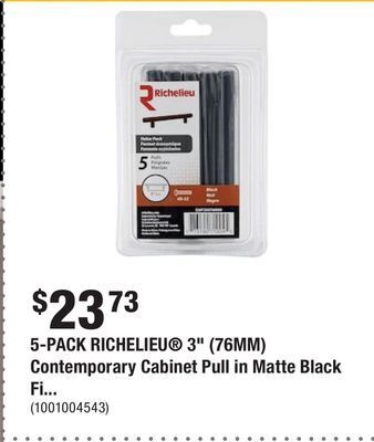Home Depot 5-pack richelieu® 3" (76mm) contemporary cabinet pull in matte black finish offer