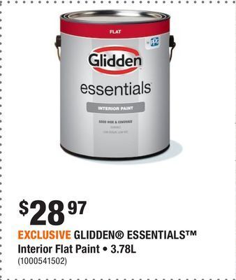 Home Depot Exclusive glidden® essentials™ interior flat paint • 3.78l offer