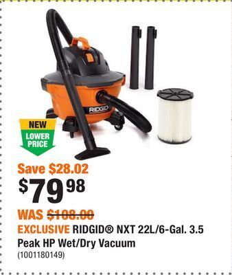 Home Depot Exclusive ridgid® nxt 22l/6-gal. 3.5 peak hp wet/dry vacuum offer