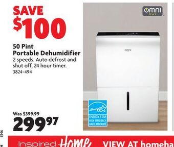 Home Hardware 50 pint portable dehumidifier offer