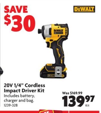 Home Hardware 20v 1/4" cordless impact driver kit offer