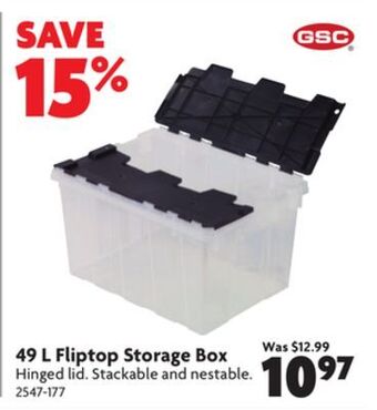 Home Hardware 49 l fliptop storage box offer