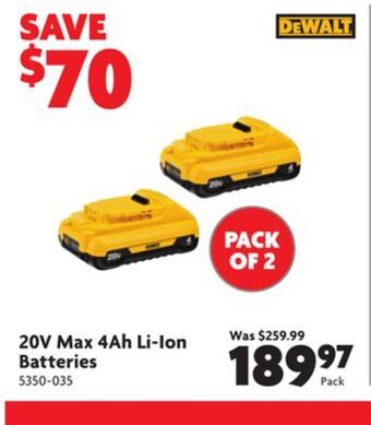 Home Hardware 20v max 4ah li-ion batteries offer