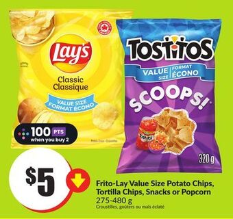 Chalo FreshCo Frito-lay value size potato chips, tortilla chips, snacks or popcorn 275-480 g offer
