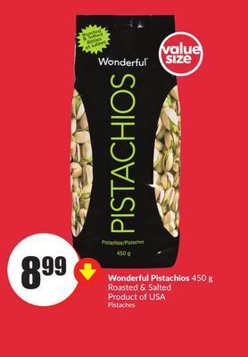 Chalo FreshCo Wonderful pistachios 450 g roasted & salted product of usa offer