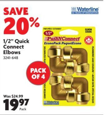 Home Hardware 1/2" quick connect elbows offer